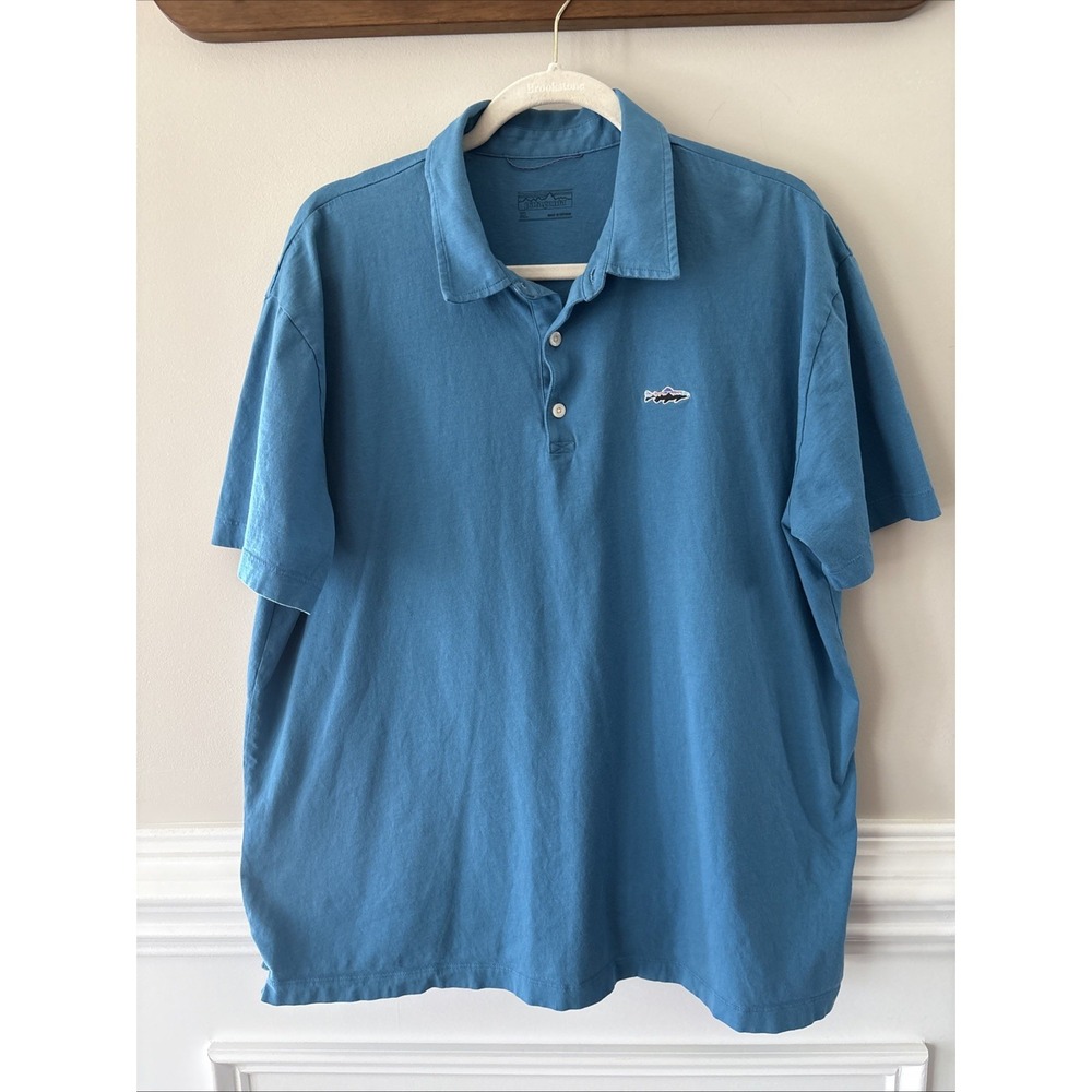 Patagonia Polo Shirt Mens XLarge Blue Trout‎ Fitz Roy Organic Cotton 52206